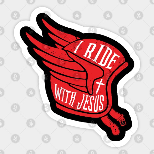 Vintage Motorbike Riding Helmet I Ride With Jesus Christian Sticker by BurnhamAndGrange